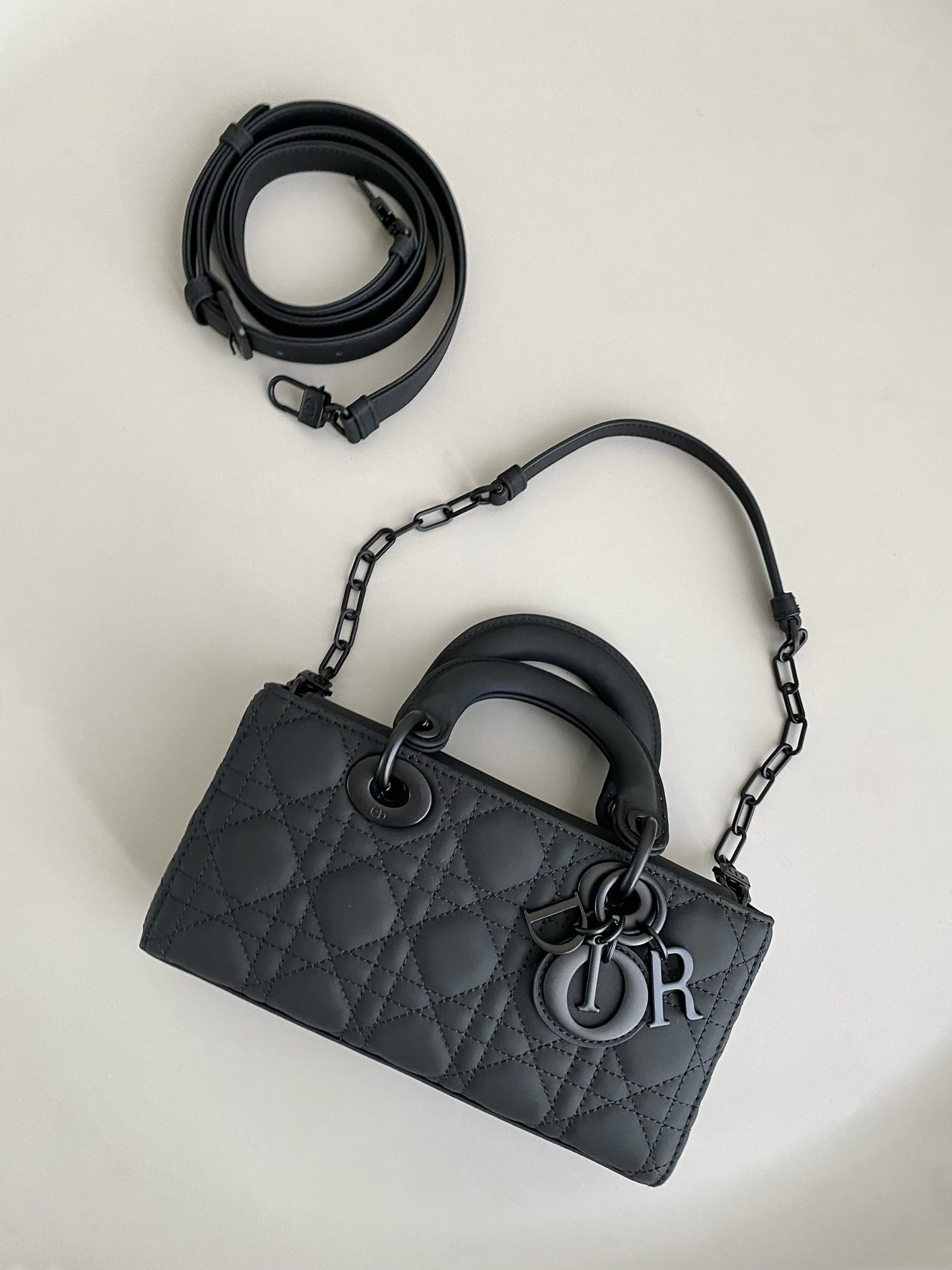 D*or small lady d-joy bag ultramatte black cannage calfskin