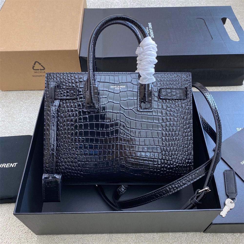 Y*L sac de jour baby in crocodile embossed leather black