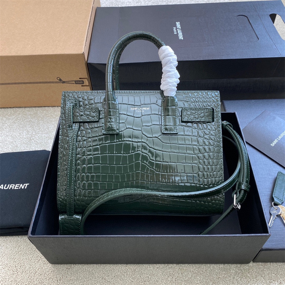 Y*L sac de jour nano in crocodile embossed leather green 8.6 x 6.8 x 3.5 inches