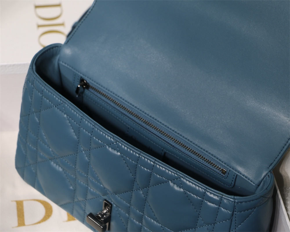 medium d*or caro bag navy S*pple cannage calfskin with silver hardware 25.5 x 15.5 x 8 cm