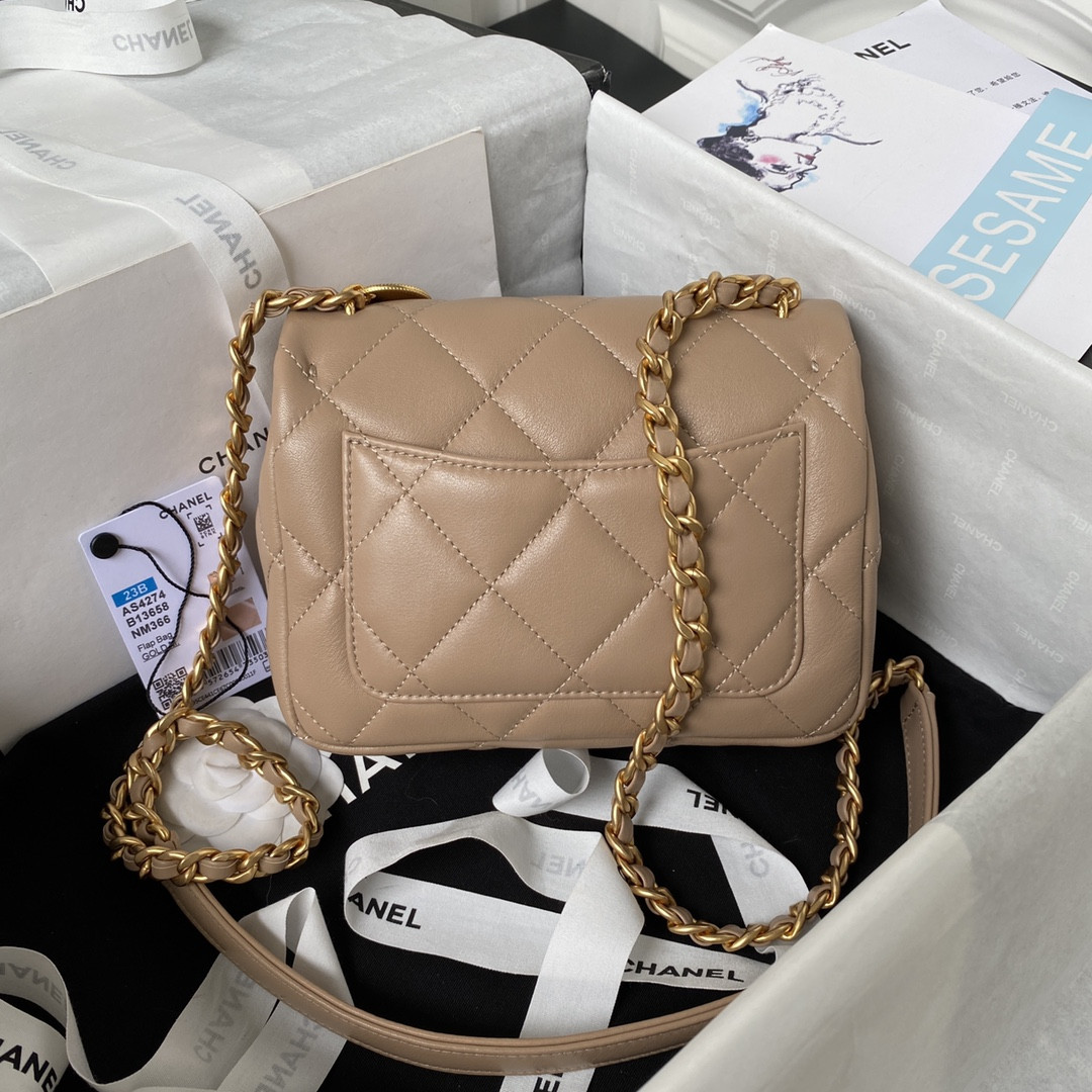 Ch*el mini flap bag khaki 5.3 × 6.6 × 3.1 in