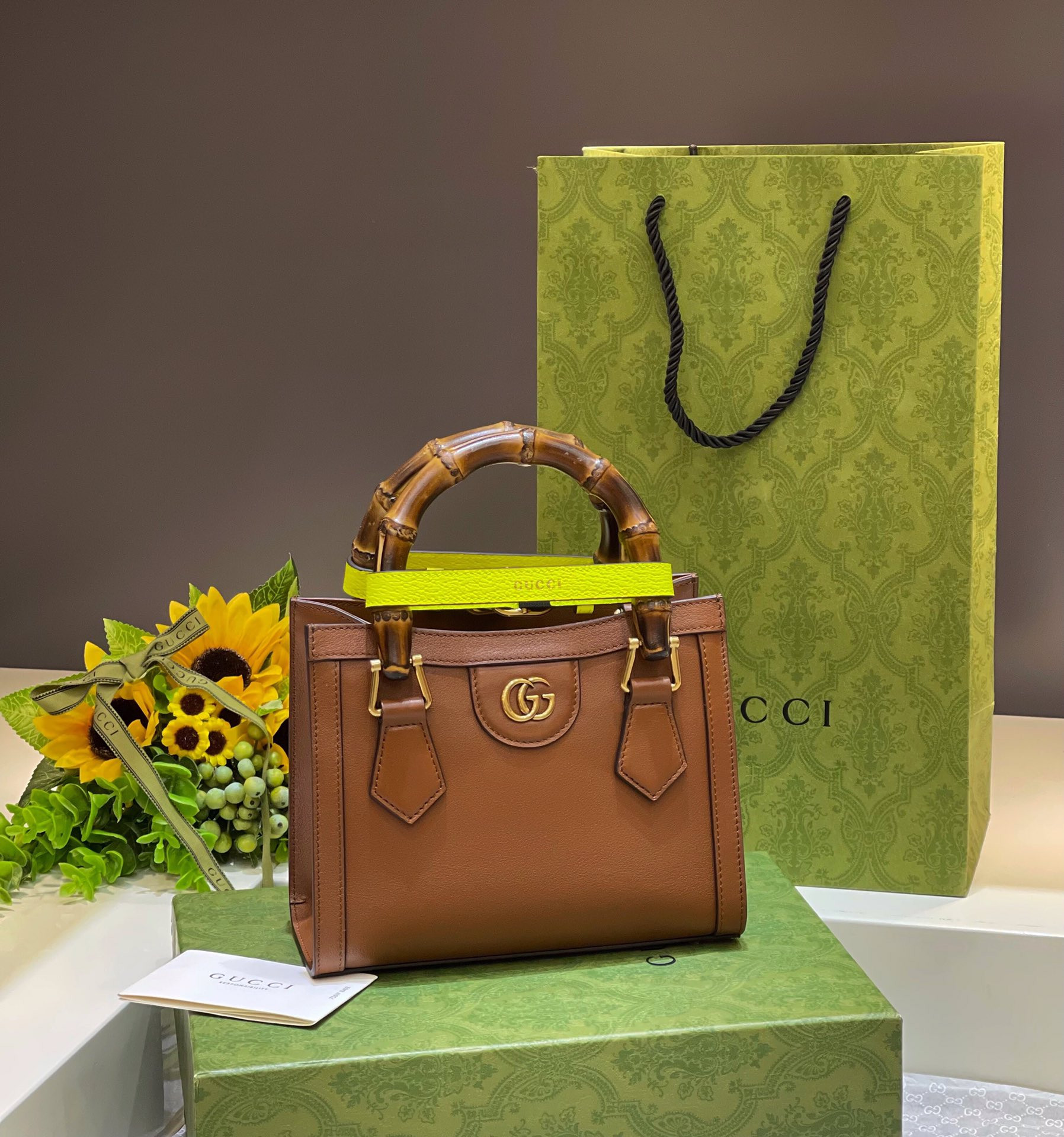 G*u*i diana mini tote bag brown 20w x 16h x 10d cm