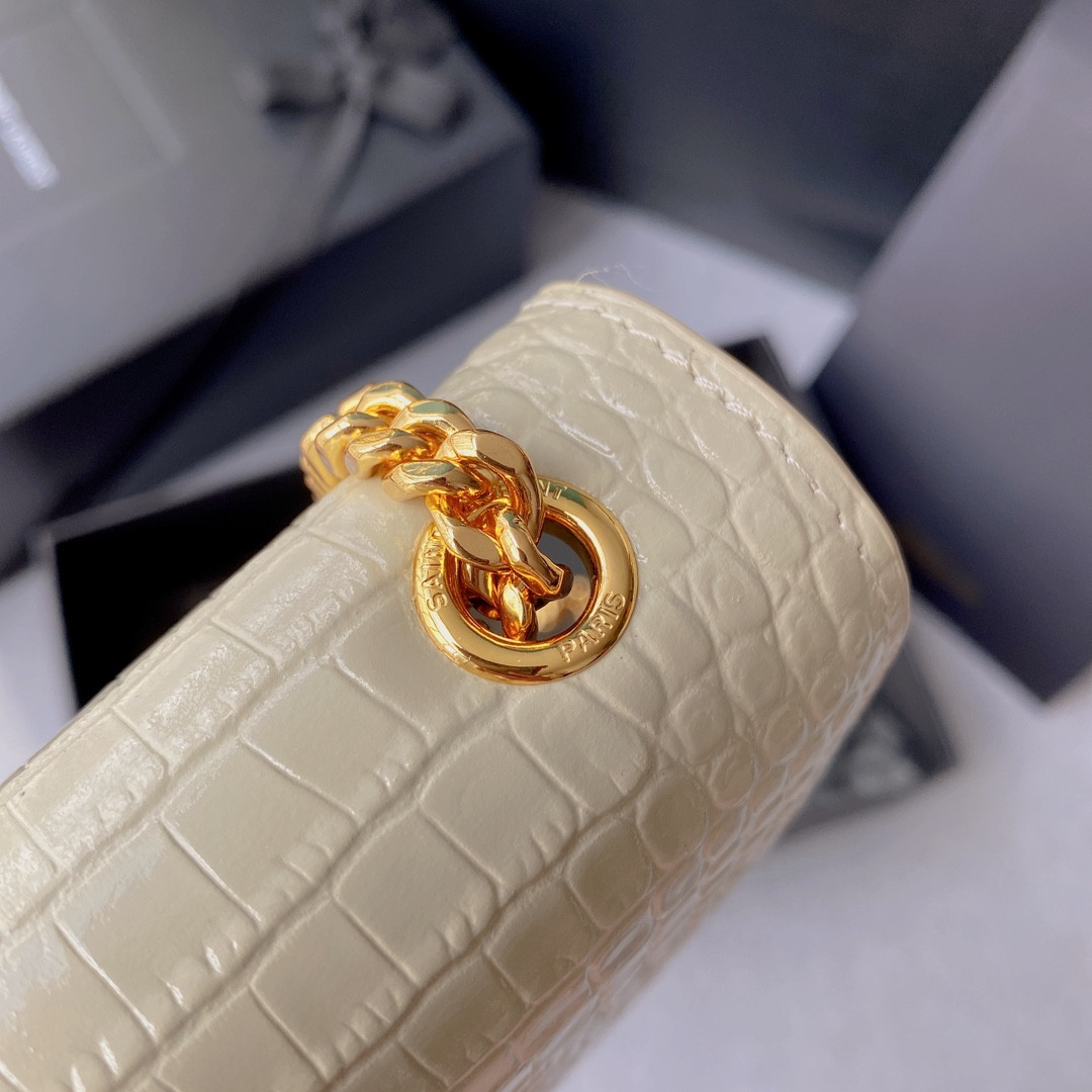 Y*L kate medium tassel in crocodile-embossed leather white 9.4 x 5.7 x 2.1 inches