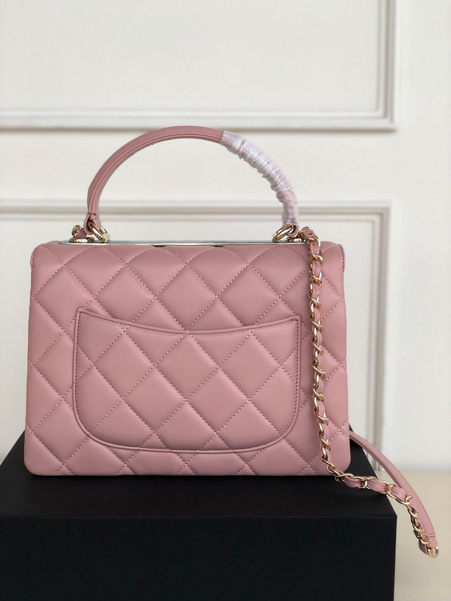 Ch*el flap bag with top handle 6.6 × 9.8 × 4.7 in