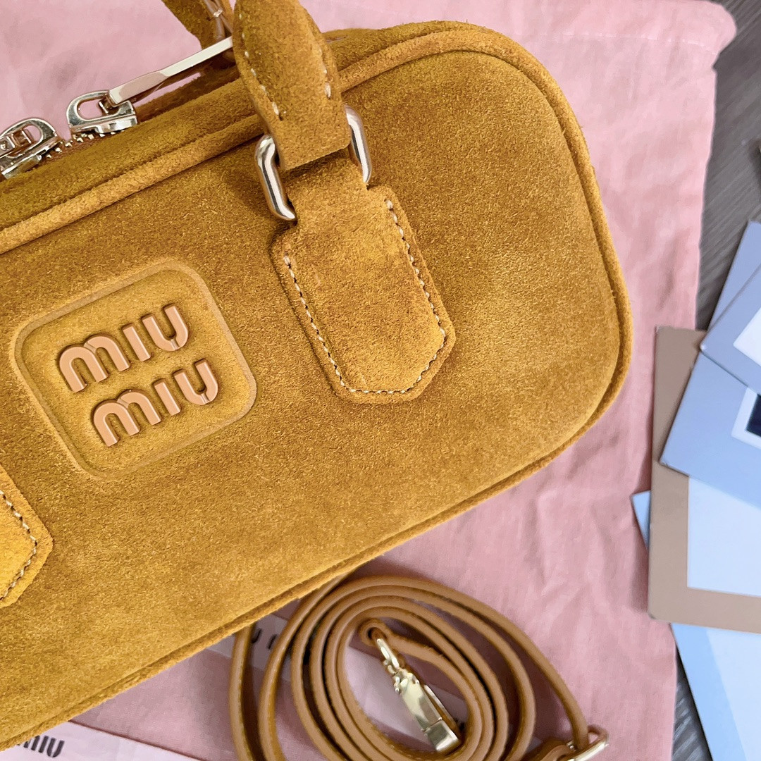 Miu Miu Arcadie padded suede top-handle bag 22X10.5X7.5cm