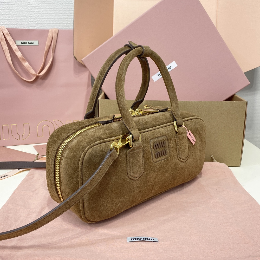 Miu Miu Arcadie padded suede top-handle bag 12X27X9cm